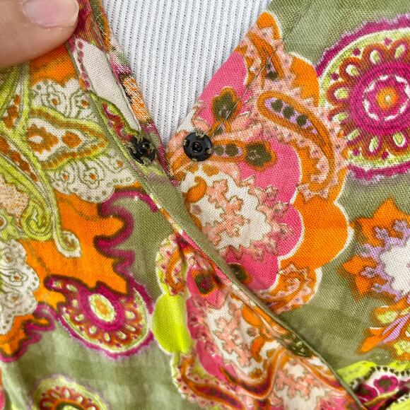 Floral Maxi Wrap Dress Womens 38 Green Pink Boho Cottage Feminine Puff Sleeve - Picture 10 of 15